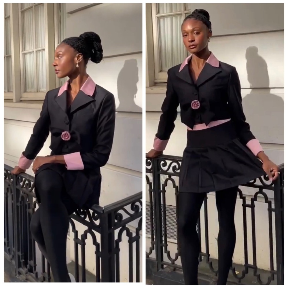 Ozlana Sailor Blazer Women S Black Pink Cropped Detachable Rose Pin Coquette